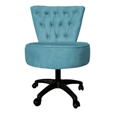 Poltrona Decorativa Royal Capitone Base Giratória Slk Decor Azul Turquesa