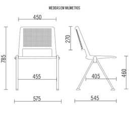 Cadeira Up Fixa Empilhável Escritório Ergonômica Azul - 3