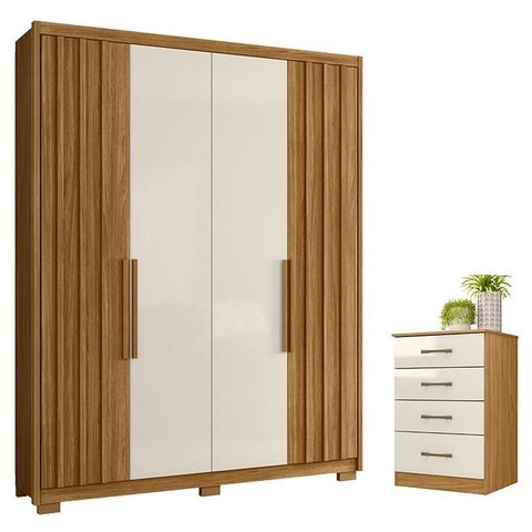 Guarda Roupa Solteiro Califórnia e Cômoda Ms913 Freijó Off White – Moval
