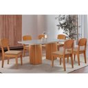 Ver imagem 1 de Conjunto: Mesa de Cozinha Maldivas C/ Tampo Madeirado C/ Vidro Canto Curvo 180x90cm e 6 Cadeiras