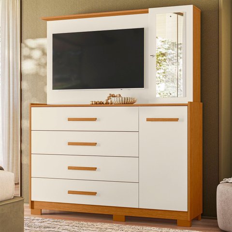 Cômoda para Quarto com Painel Tv 43 Pol Azaleia A02 Off/cinamomo - Mpozenato