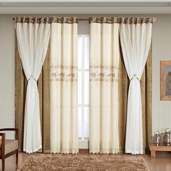 Cortina Veneza com Bordados 2,00x1,70m Re9casa para Sala ou Quarto - Cor Ouro - 1