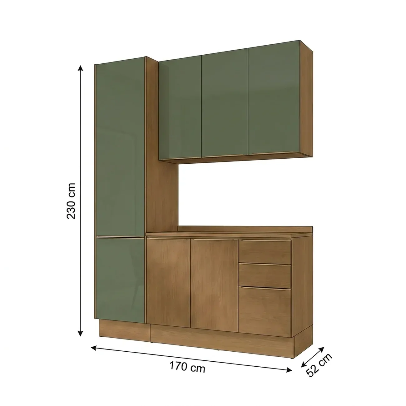 Ver imagem 4 de Cozinha Compacta 3 Peças com Paneleiro e Balcão com Tampo Vibra Canela/Verde Pistache