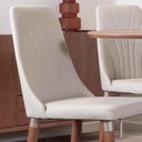Ver imagem 3 de Kit de 8 Cadeiras de Madeira Maciça Estofada Lara - Natural C/ Pu Off White - Champanhe