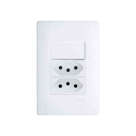 Interruptor Simples e Tomada Dupla 2p+t 10a Fame Habitat com Placa 4x2