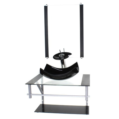 GABINETE DE VIDRO PARA BANHEIRO 60CM AC CUBA RETANGULAR CURVADA PRETO