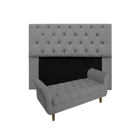 Jogo com Cabeceira Mirage + Recamier Grécia Solteiro 90 cm Suede Cinza