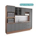 Ver imagem 3 de Armário de Cozinha Completa com Balcão Milla Flex One Carraro Nogal com Cinza Titânio