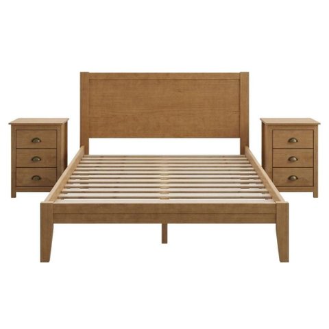 Cama Queen com Criados Topazio 3 Gavetas Madeira Maciça Taeda 169cm Marrom Milani Movelaria