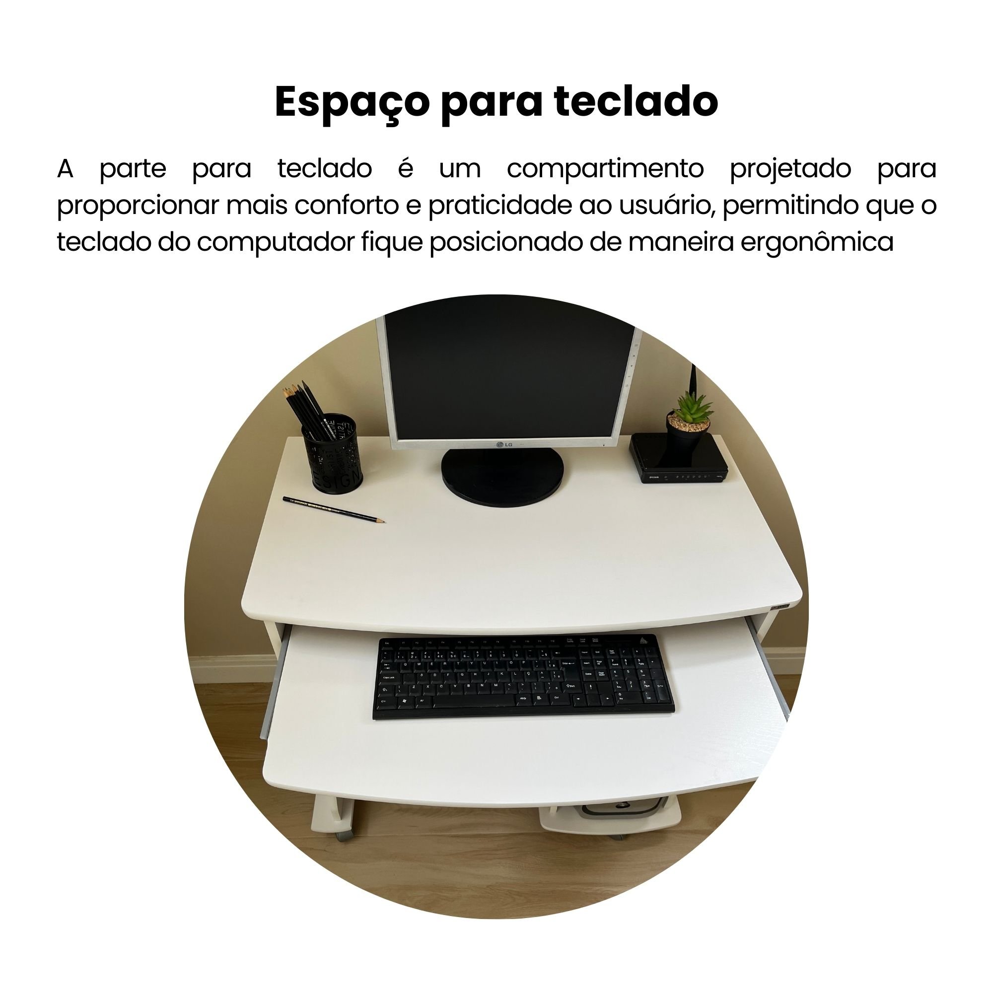 Escrivaninha com Rodinhas, Espaço para Computador, CPU e Suporte para Teclado 160 Artely Branco - 10