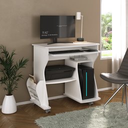 Escrivaninha com Rodinhas, Espaço para Computador, CPU e Suporte para Teclado 160 Artely Branco - 2