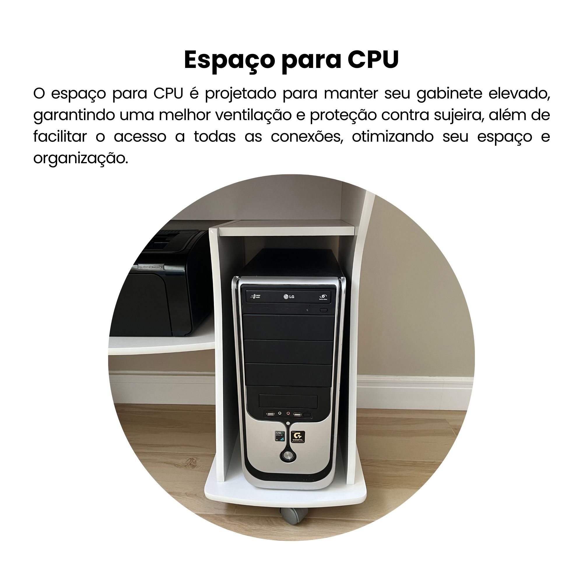 Escrivaninha com Rodinhas, Espaço para Computador, CPU e Suporte para Teclado 160 Artely Branco - 8