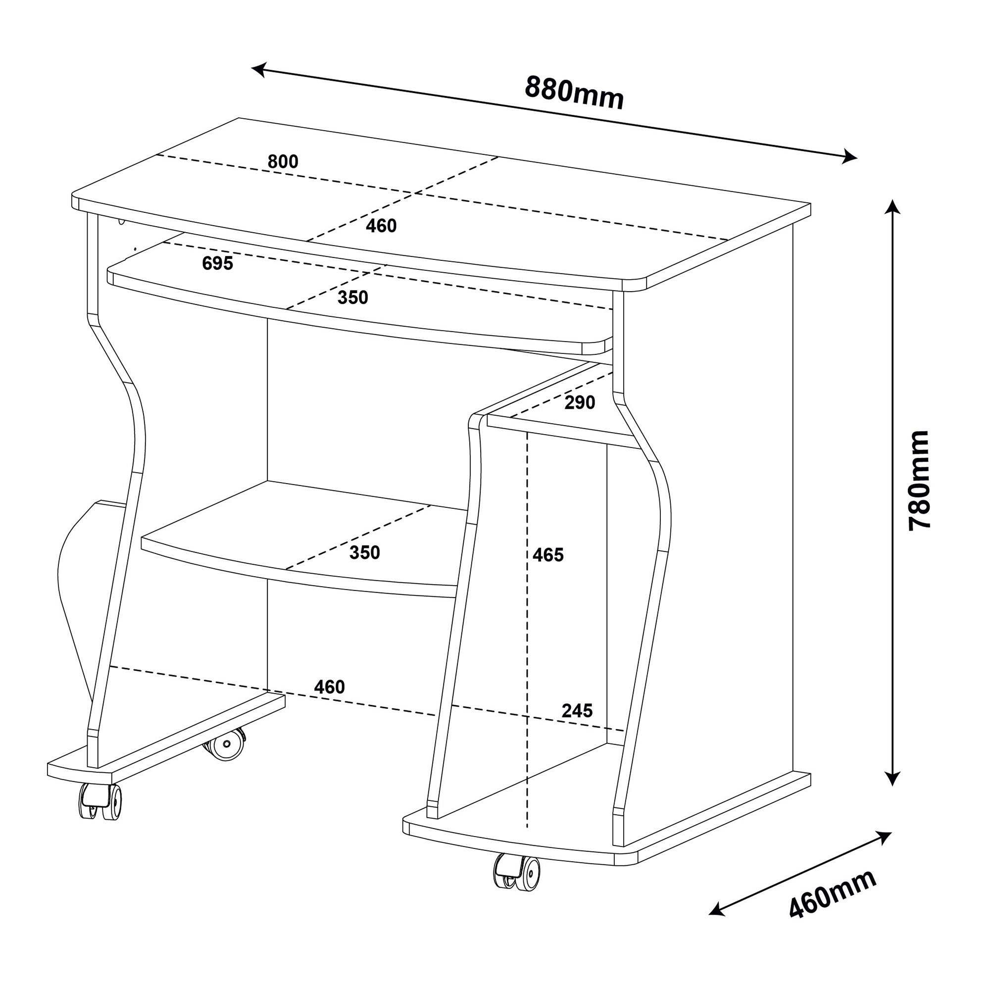 Escrivaninha com Rodinhas, Espaço para Computador, CPU e Suporte para Teclado 160 Artely Branco - 4