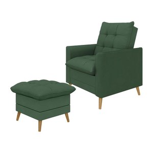 Poltrona Decorativa York C/ Puff em Veludo e Fibras de Silicone Just Time