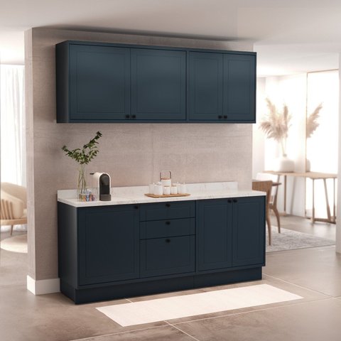 Cozinha Compacta Modulada 7 Portas 3 Gavetas 100% MDF sem Tampo Sevilha Azul/Órion