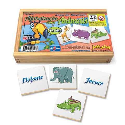 Jogo de Memória Alfabetização com Animais em Madeira