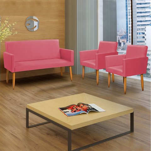 Kit Namoradeira Decorativa Para Sala Nina + 2 Poltronas Para Recepção Manicure Suede