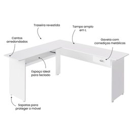 Mesa para Escritório em L 1 Gaveta Cannes  - 5