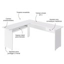 Ver imagem 5 de Escrivaninha Mesa Escritório em L Cannes 1 Gaveta 100% MDF 165cm Branca