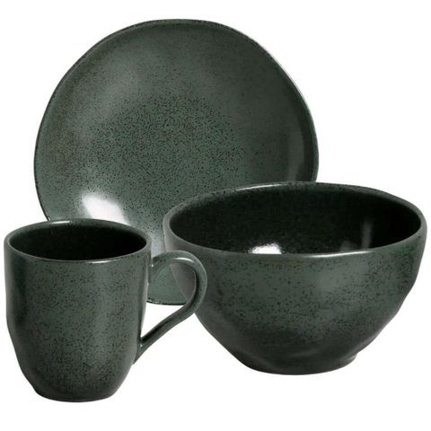 Aparelho de Jantar 18 Peças Cerâmica Stoneware Porto Brasil Orgânico Verde Arauco Mesa Posta
