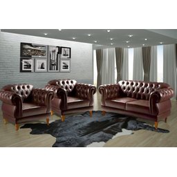 Um Sofá 2 Lugares 1,80cm + Duas Poltronas Chesterfield Elisabeth Corano Café - 1