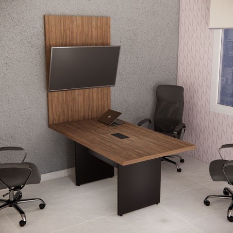 Mesa de Reunião com Caixa de Tomada L1.60x P90 + Painel Tv Atacadao Dos Móveis