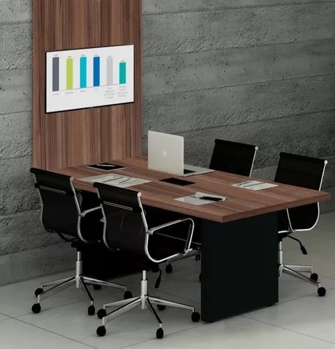 Mesa De Reunião Com Caixa De Tomada L1.60x P90 + Painel Tv - 2