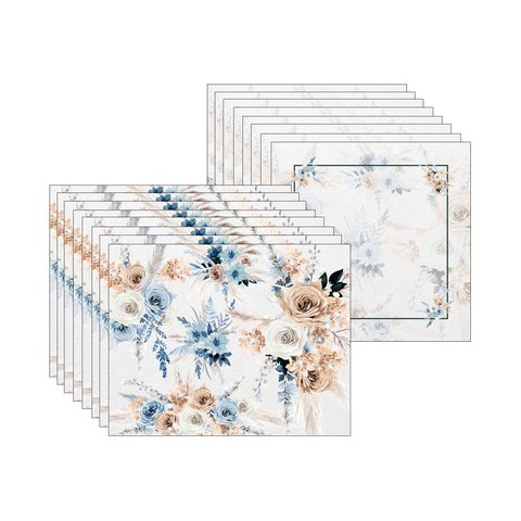 Kit Jogo Americano + Guardanapo Boho Azul/ambar - 8 Peças