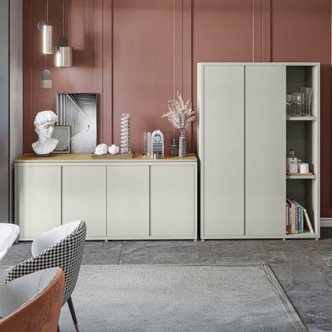 Conjunto Sala de Jantar 2 Peças Armário Alto e Buffet Balcão Hera - Via Nossa - Fendi e Freijó