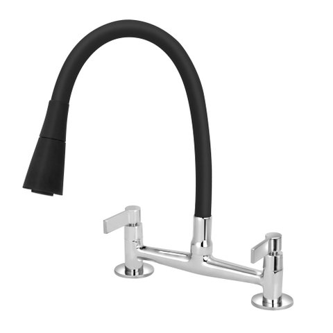 Torneira Misturador Gourmet Preto Flexível Cone Cozinha Mesa
