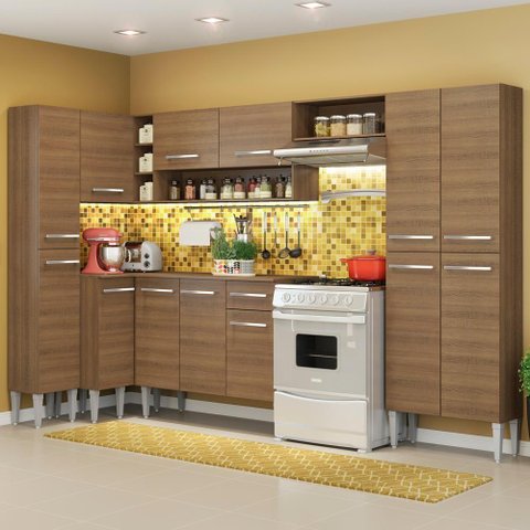Cozinha Emilly de Canto Reto Armário e Balcão Rustic Madesa