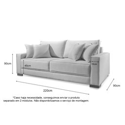 Sofá 3 Lugares Fixo Living Hotello Linho Offwhite 2,2m - 4