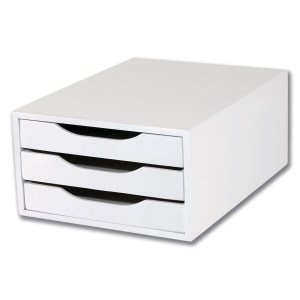 Conj. 2 Caixa Arquivo Gaveteiro em MDF Branco com 3 Gavetas Brancas