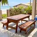 Ver imagem 1 de Conjunto 8 Lugares 1 Mesa e 2 Bancos de Madeira Maciça Área Externa Jardim