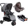 Kit Carrinho Bebê 3 Rodas Reclinável e Berço Até 15kg Delta Trio PRO + Bebê Conforto + Base - Cinza - 1