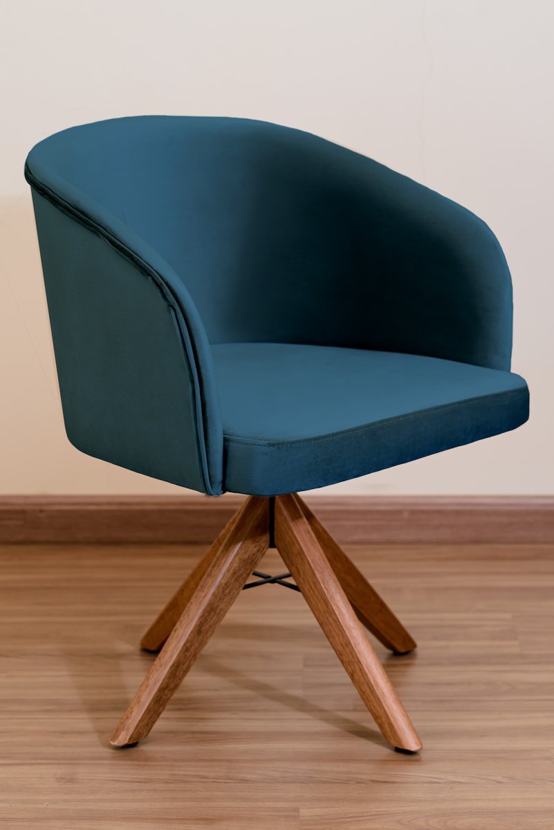 Poltrona Decorativa Redonda Pé Giratório de Madeira Cor:azul Marinho