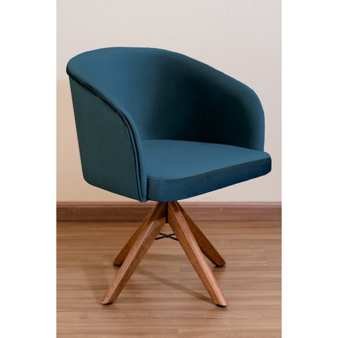 Poltrona Decorativa Redonda Pé Giratório de Madeira Cor:azul Marinho