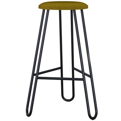 Banqueta Baixa Bar Cozinha Sala de Jantar Áris C01 Preto Linho Mostarda - Lyam Decor