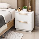 Ver imagem 5 de Kit 2 Mesas de Cabeceira Branca Espaçosa Moderna 50cm 2 Gavetas Criado Quarto Lateral Cama Funcional