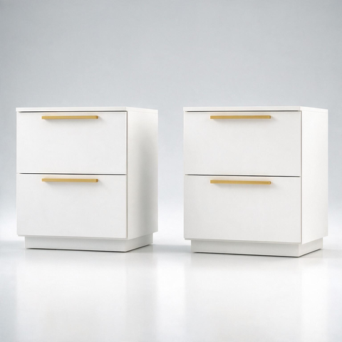 Kit 2 Mesas de Cabeceira Branca Espaçosa Moderna 50cm 2 Gavetas Criado Quarto Lateral Cama Funcional