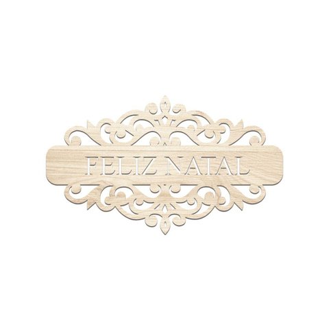 Placa Feliz Natal com Arabesco 30cmx17cm - Cria Arte Laser Madeira Clara