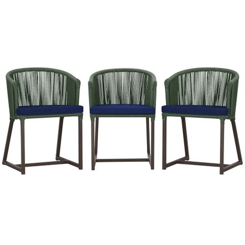 3 Cadeiras de Jantar Área Noronha em Alumínio com Pintura Marrom Corda Náutica E10 Trama Original