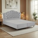 Ver imagem 1 de Kit Cama Box King + Cabeceira Estofada em Madeira Maciça Curva Provençal com Capitonê Cinza Linho