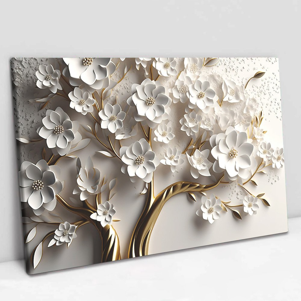 Quadro Decorativo Floral Luxo Primavera Branca em Tela Canvas Tacolado Borda Infinita 100 X 180cm