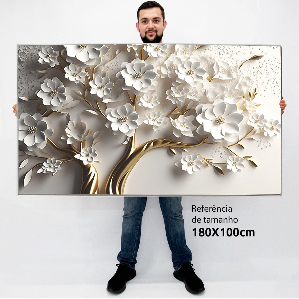 Quadro Decorativo Floral Luxo Primavera Branca em Tela Canvas Tacolado Borda Infinita 100 X 180cm - 2