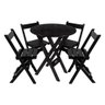 Kit 2 Conjuntos Mesa Redondo 70cm Dobrável com 4 Cadeiras em Madeira Maciça - Preto - 2