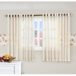 Cortina Charme Tecido Renda com Ilhós 3,00x2,50m Re9casa para Sala ou Quarto - Cor Palha - 1