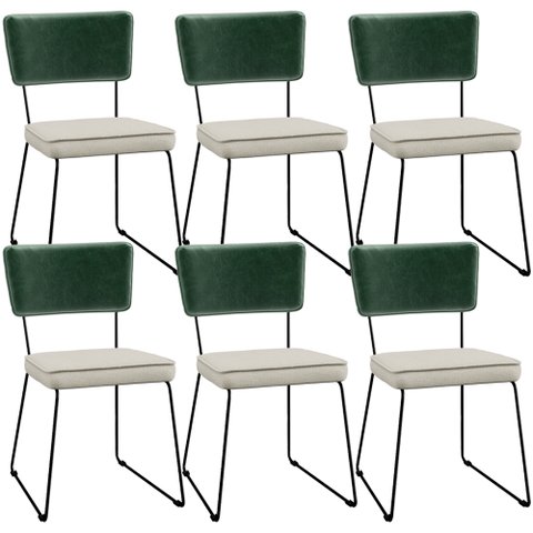 Kit 06 Cadeiras Decorativas Sala Jantar Allana L02 Facto Verde Musgo Linho Champagne - Lyam Decor