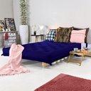 Ver imagem 2 de Sofa Cama Casal Futon Oriental Azul Royal Acquablock Com Madeira Maciça