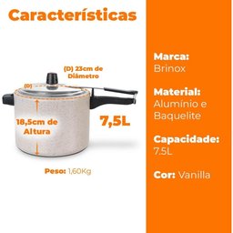 Panela de Pressão 7,5l Ceramic Life Vapt Vanilla Brinox - 3